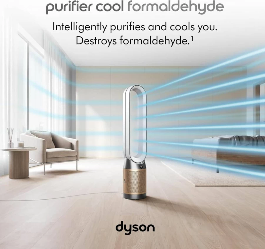 Dyson TP09 Air Purifier and Fan with Formaldehyde Detection, White/Gold, HEPA Cool Tower for Home