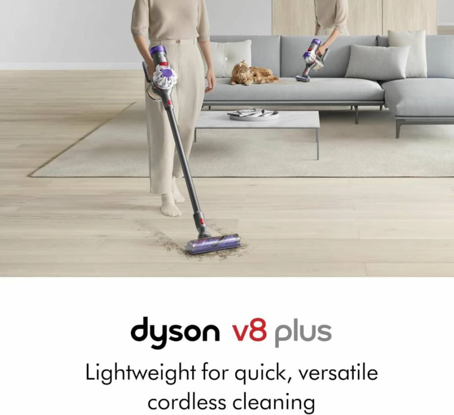 Dyson V8 Plus Cordless Stick Vacuum Cleaner, Lightweight & Powerful, Silver/Nickel, for Pet Hair & Allergies