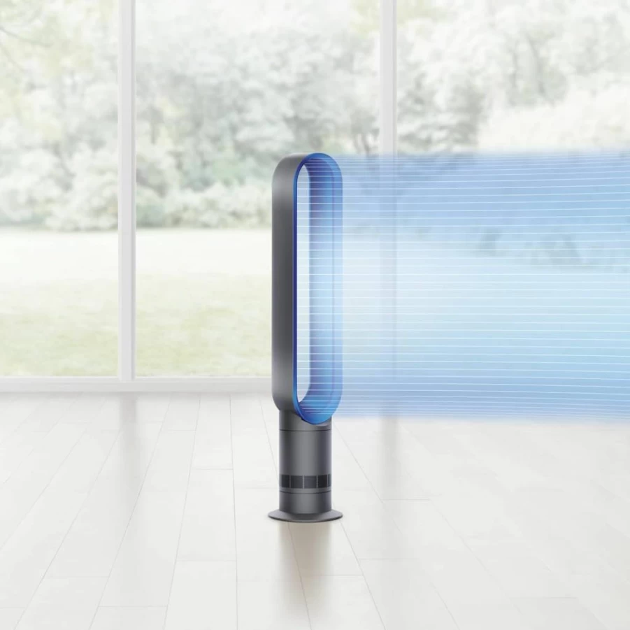 Dyson AM07 Air Multiplier Bladeless Tower Fan - Iron/Blue, Quiet Cooling, Energy Efficient, Oscillating Desk Fan