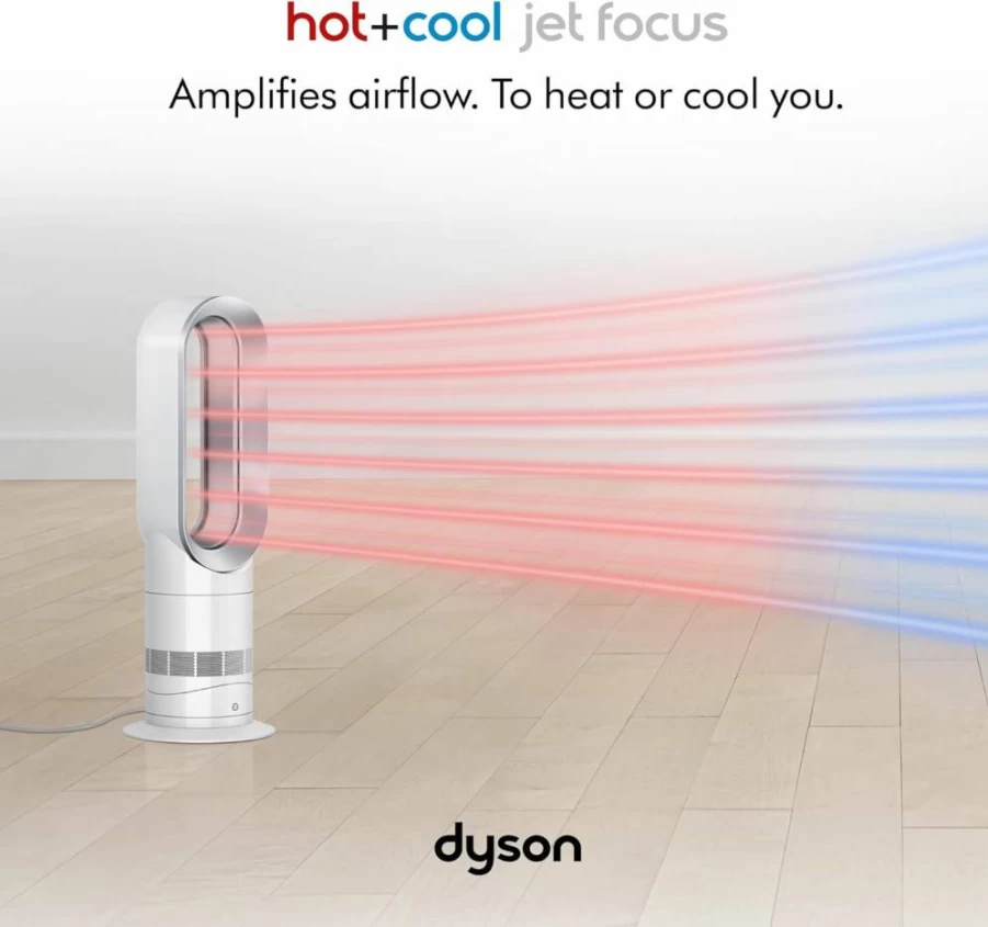 Dyson AM09 Hot + Cool Jet Focus Fan Heater - Dual Function for Year-Round Comfort